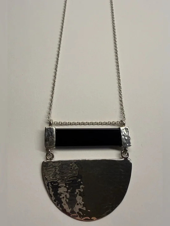 Silpada Black Agate Pendant Necklace Sterling Silver Long 30” Statement - Picture 4 of 6